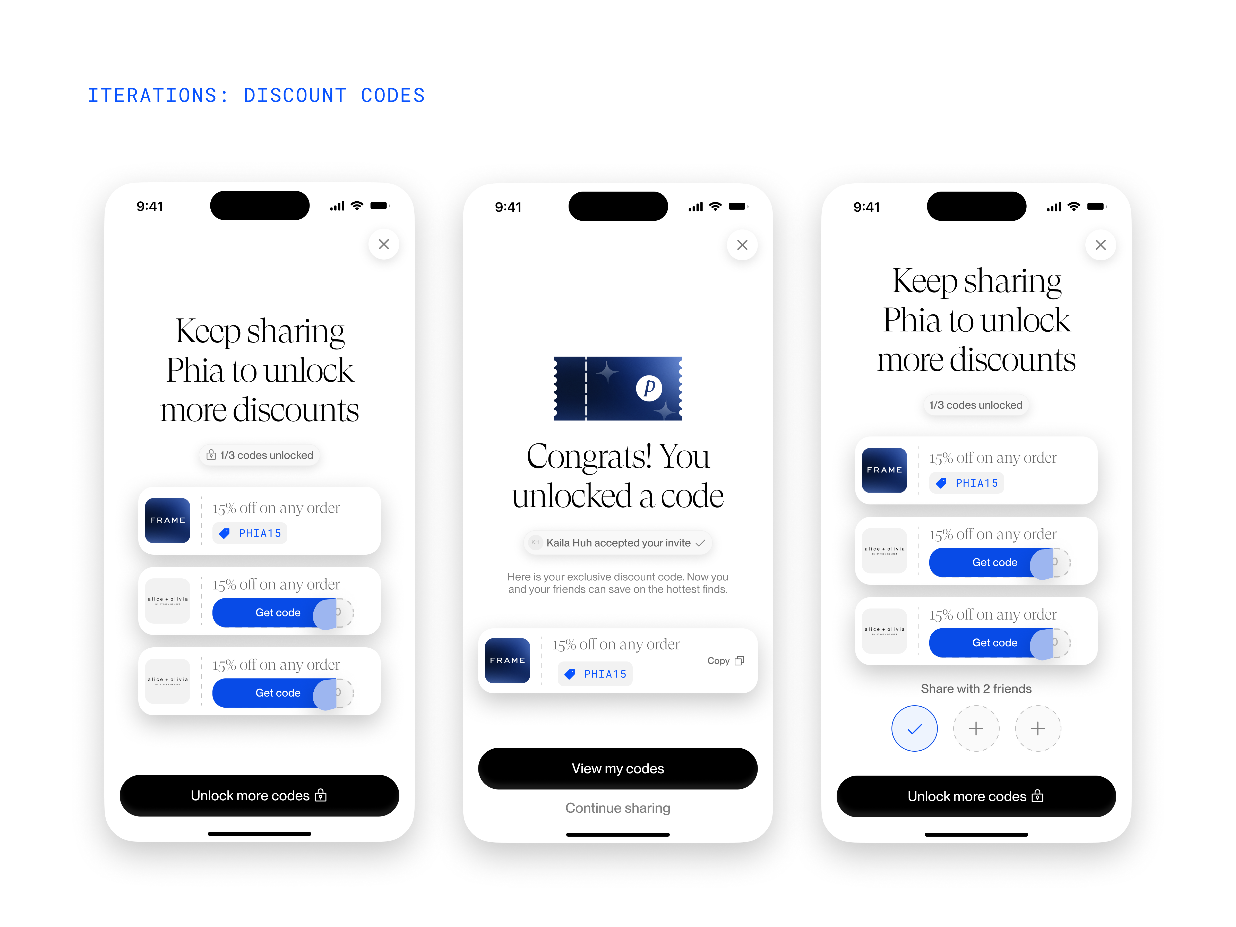 Discount codes iteration for the Phia referrals flow