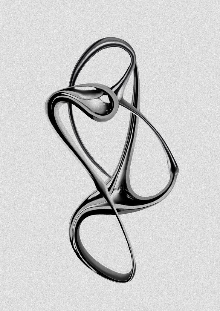 Black chrome abstract looping sculptural form on a gray background